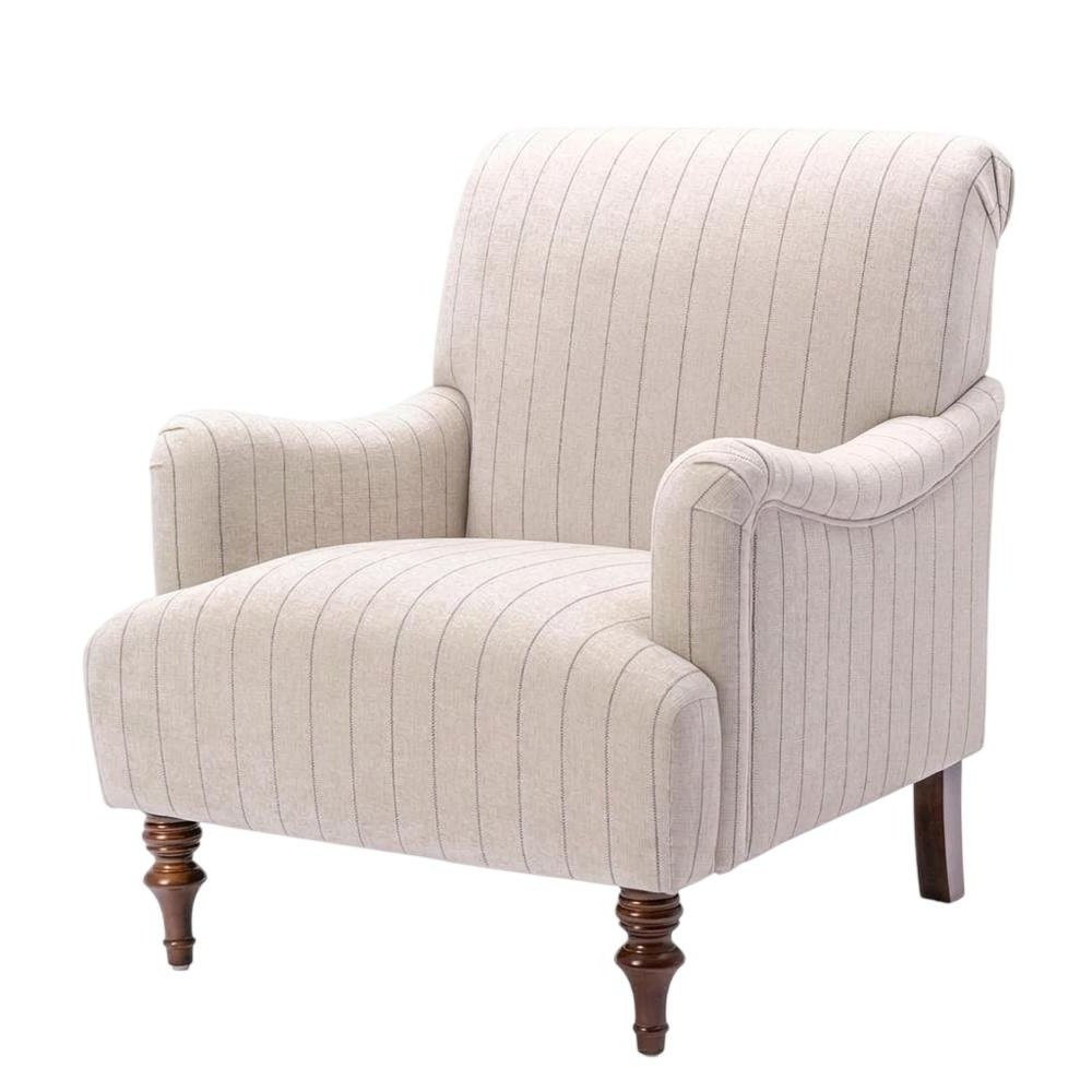 Brown Striped Armchair with Hardwood Frame and Polyester Fabric. Picture 4