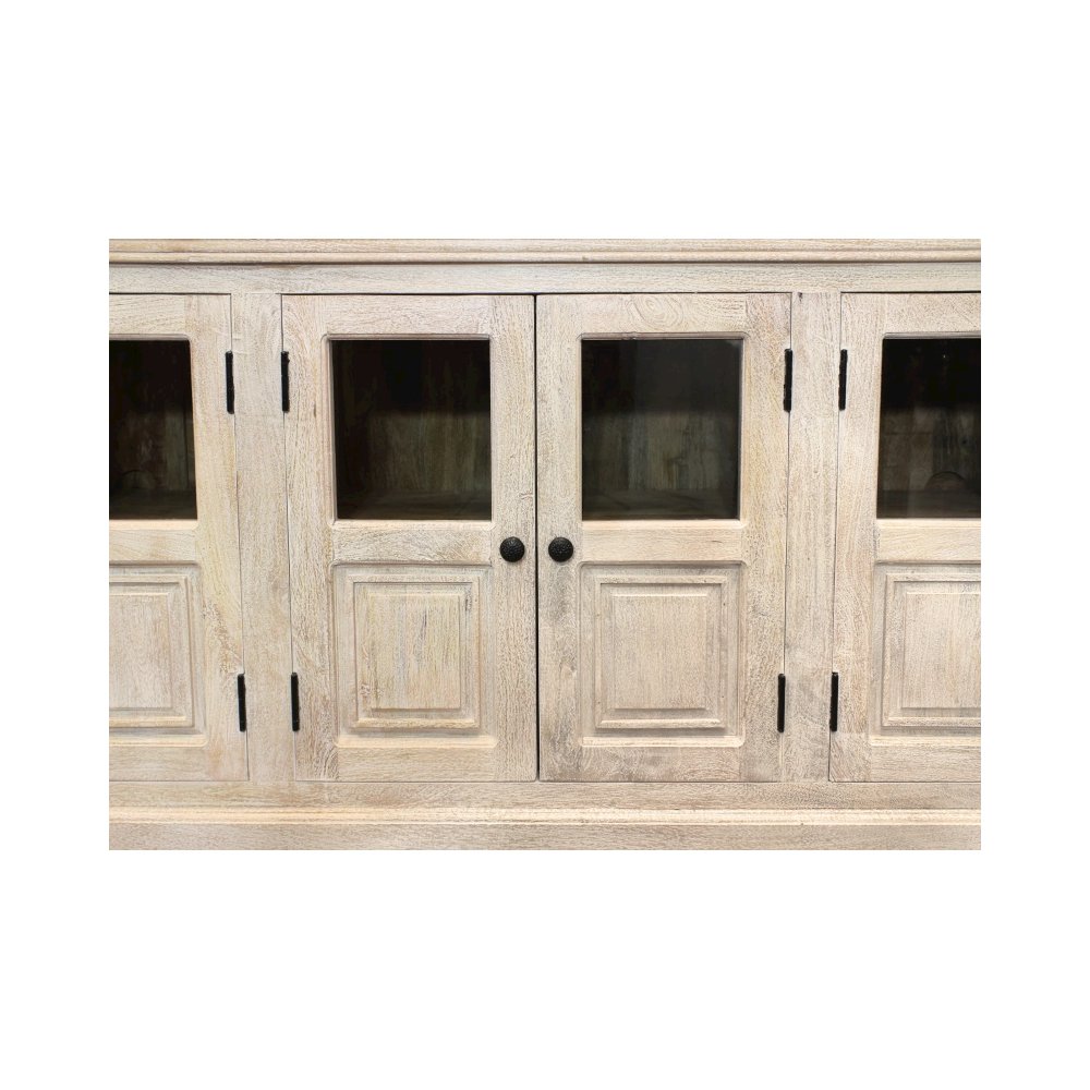 Tropez 6-Door Sideboard with Glass Panels in Distressed White. Picture 6