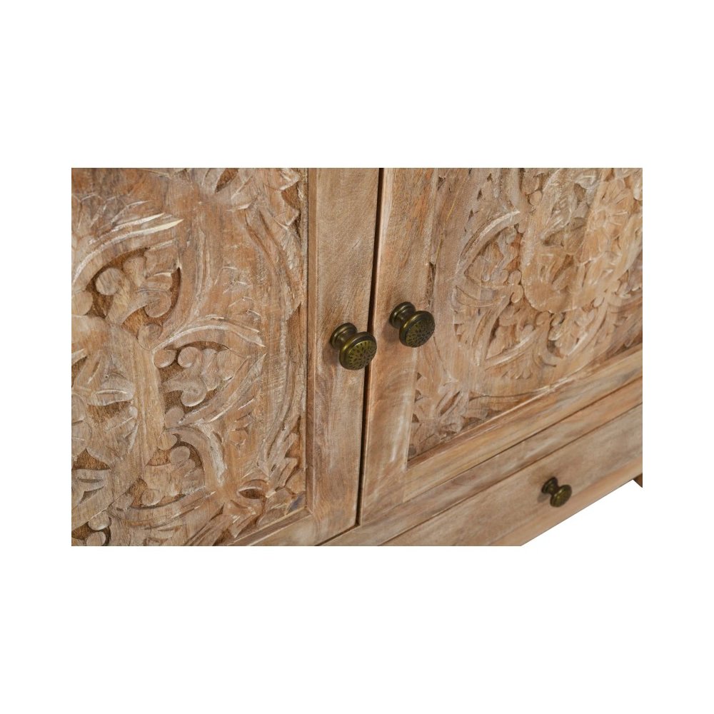 Weatherly 2 Handcarved Doors 2 Drawers Accent Cabinet in Natural. Picture 7