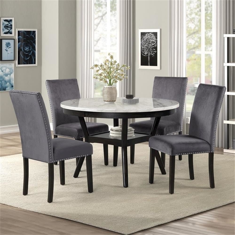 Celeste 5-Pc Faux Marble Round Dining Set  4 Chair-Gray. Picture 2