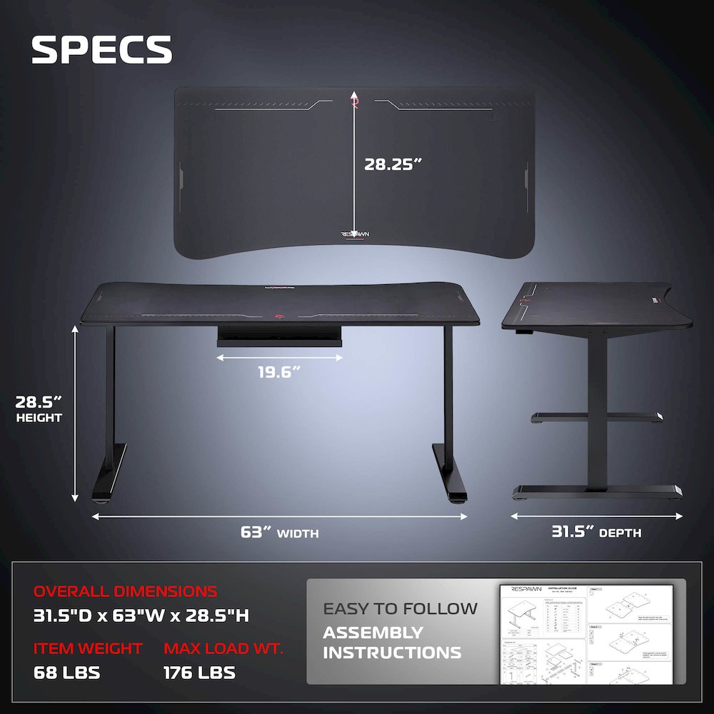 Gaming Desk with Cable Management - 63 Inch Full Computer Desk Mouse Pad- Black. Picture 2