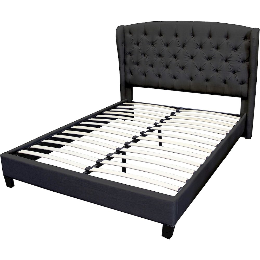 Frances Solid Wood/Fabric Upholstry Cal King Platform Bed - Black. Picture 1