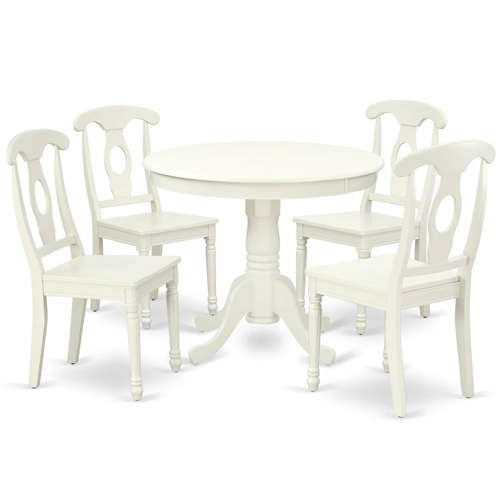5 Piece Dinette Set for 4 Includes a Round Kitchen Table with Pedestal Base and 4 Dining Chairs, 36x36 Inch, Linen White. Picture 1