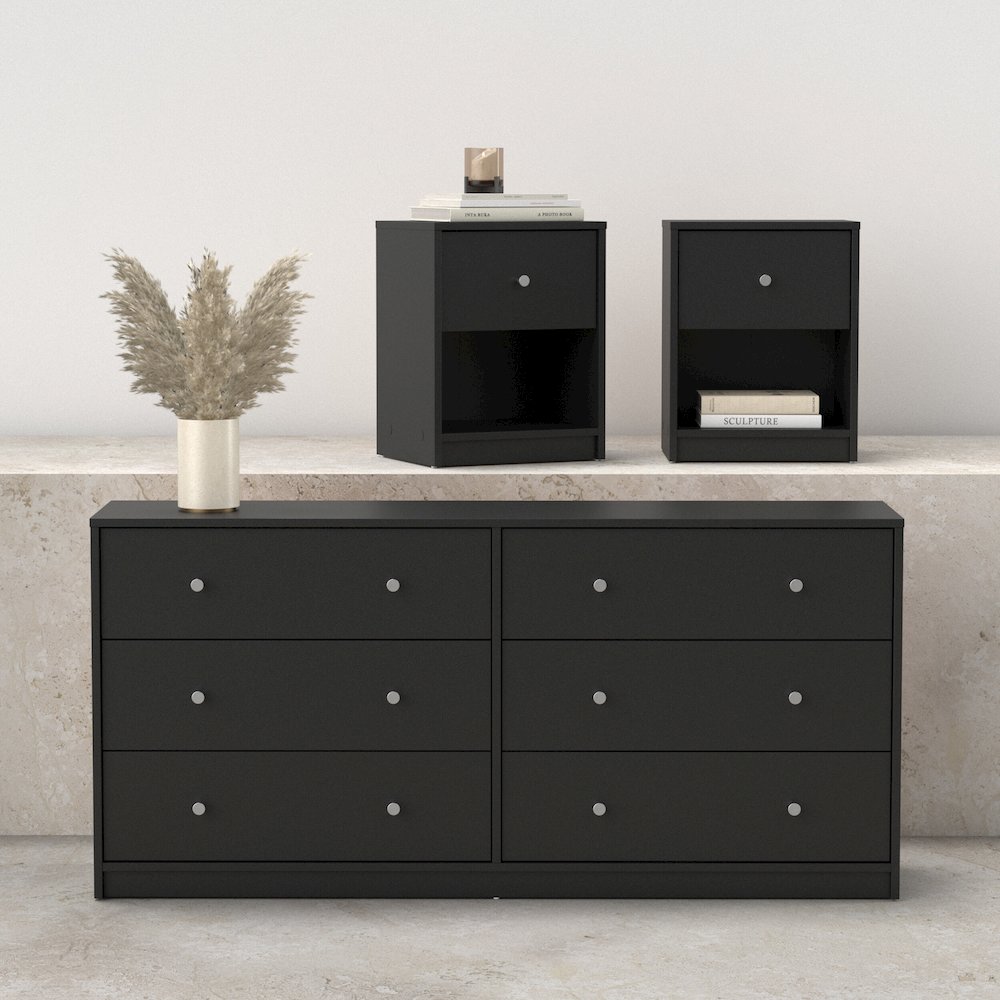3-Piece Bedroom Set - 6 Drawer Double Dresser And Nightstand Set Of 2. Picture 4