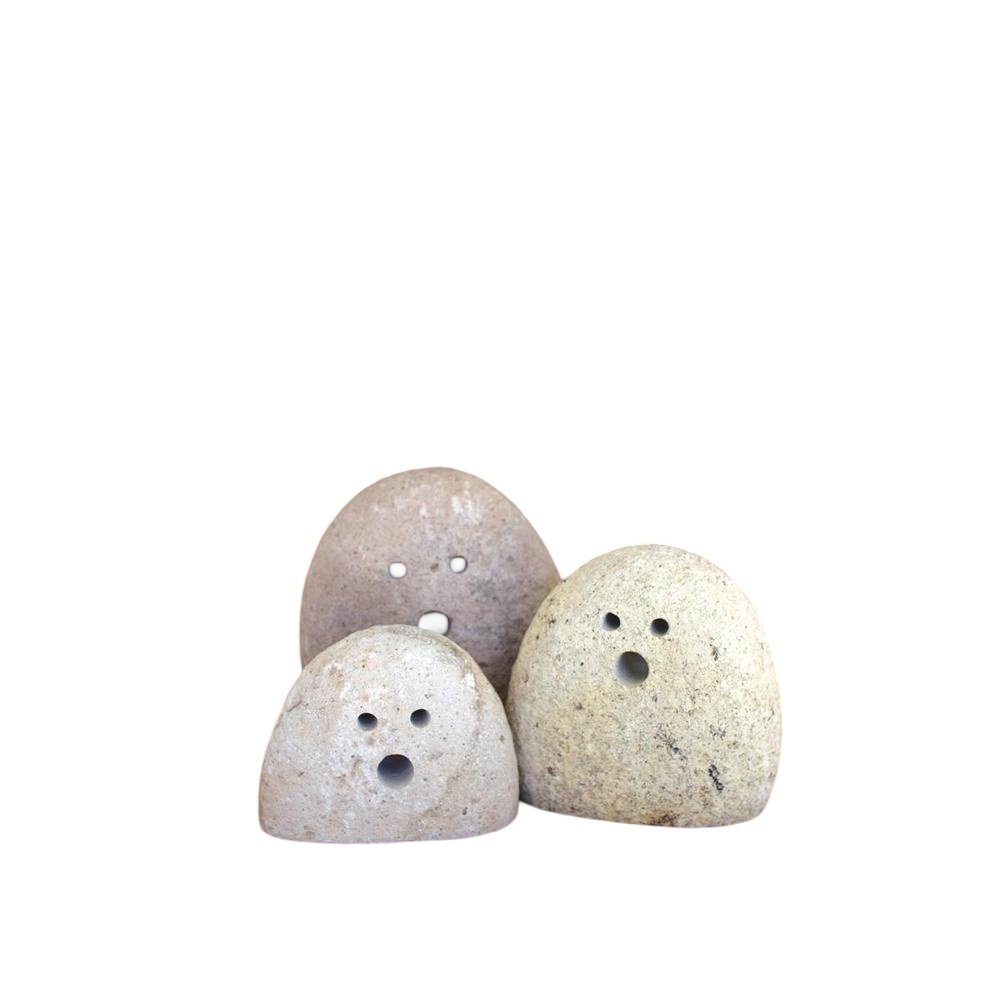 Set Of Three Tabletop River Rock Ghosts. Picture 1