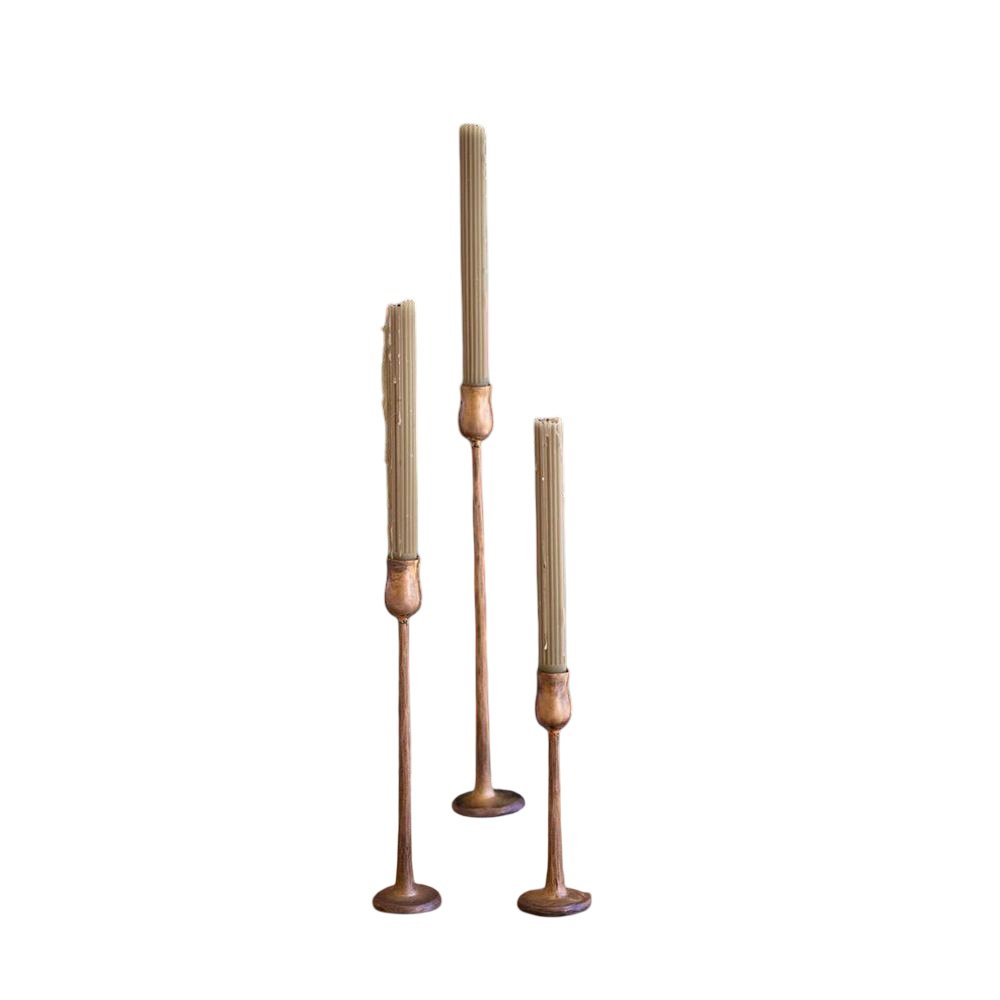 Set Of Three Metal Taper Candle Holders - Antique Brass #1. Picture 1