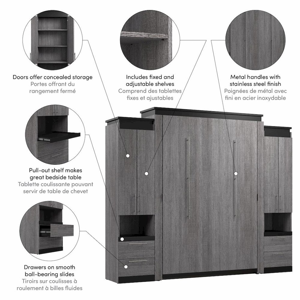 Orion Queen Murphy Bed with Storage Cabinets and Pull-Out Shelves (106W). Picture 5