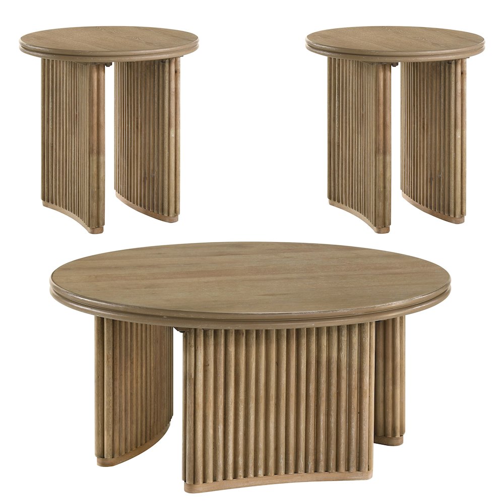 Adina 3-piece Round Coffee Table Set Distressed Light Brown. Picture 1