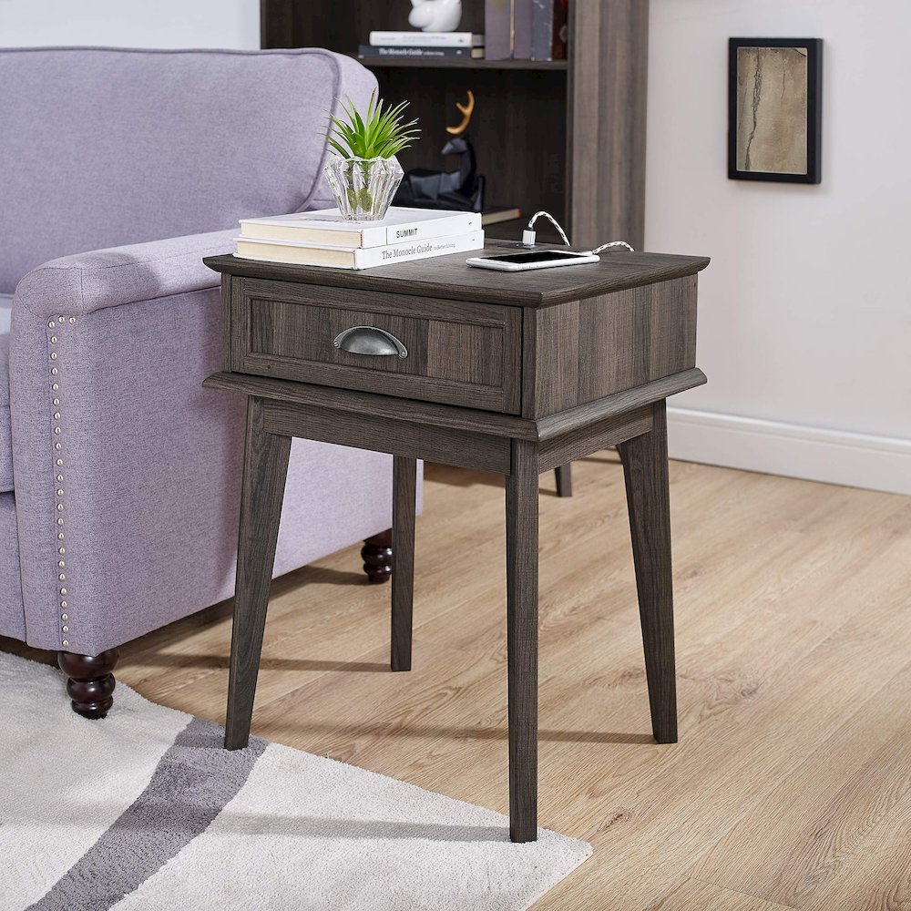 Newport Series Tall End Side Table With Fully Extended Storage Drawer. Picture 2