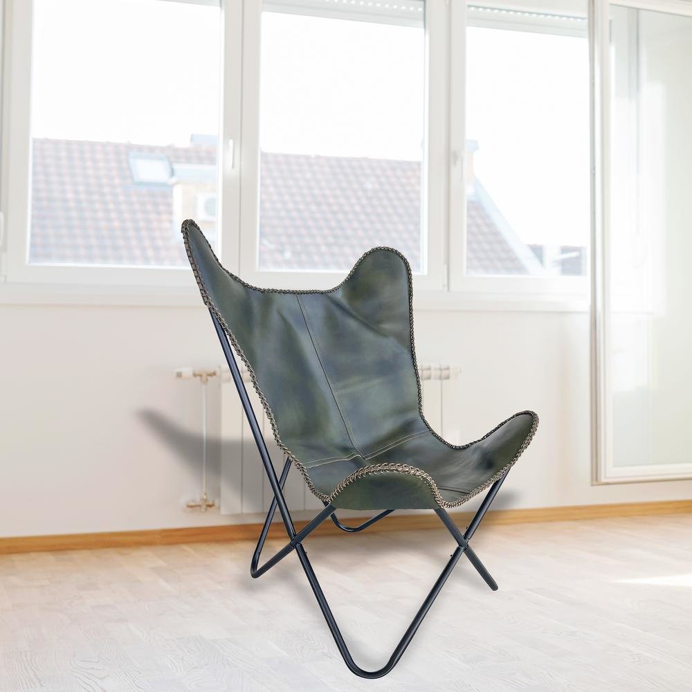 AmeriHome Genuine Leather Butterfly Chair - Forest Green. Picture 5