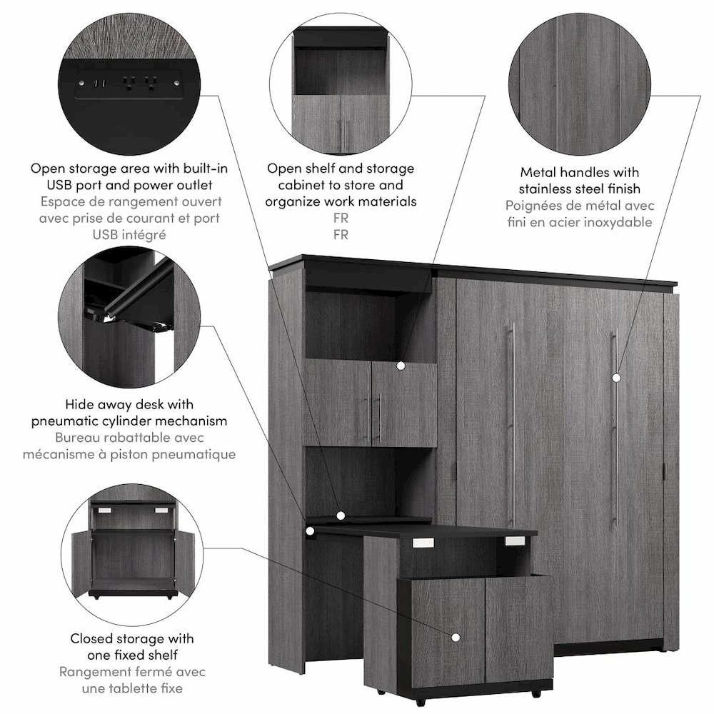 Orion Full Murphy Bed with Storage Cabinet and Fold-Out Desk (91W). Picture 12