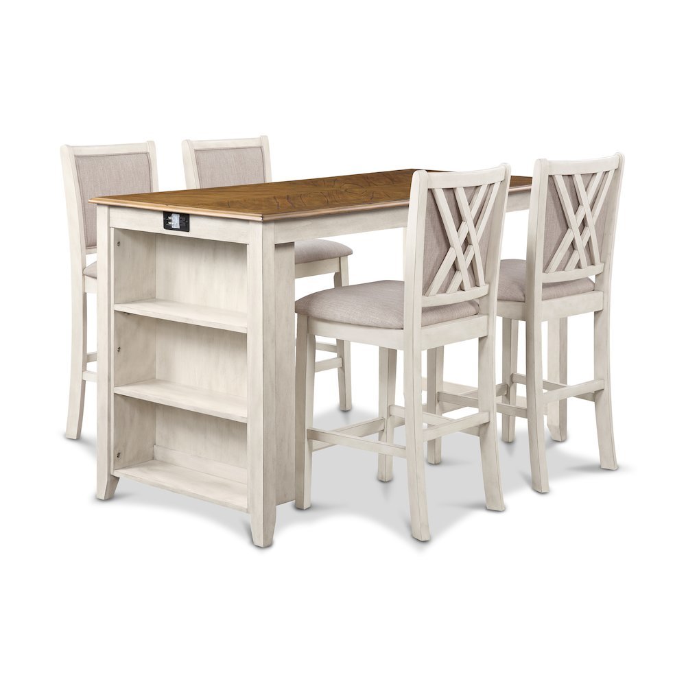 Amy 5-pc Wood Rectangle Counter Set with 4 Chairs in Beige & Brown. Picture 2