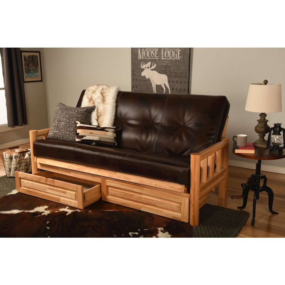 Lodge Frame-Natural Finish-Oregon Trail Java Mattress-Storage Drawers. Picture 1