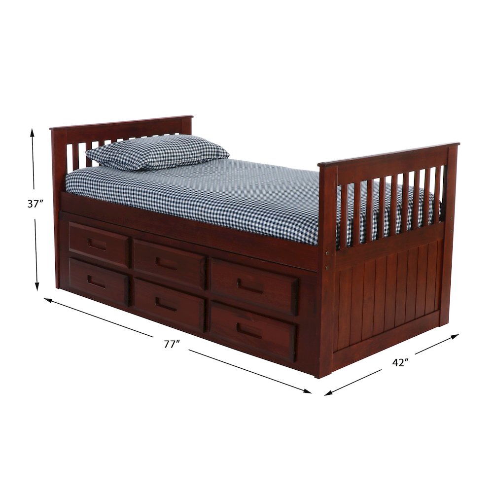 Twin Mission Rake Bed W/6 Drawer Under Bed Storage. Picture 3