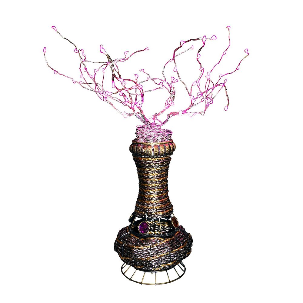 20"H Copper Tree Wire Table Lamp W/ Pink Led. Picture 1