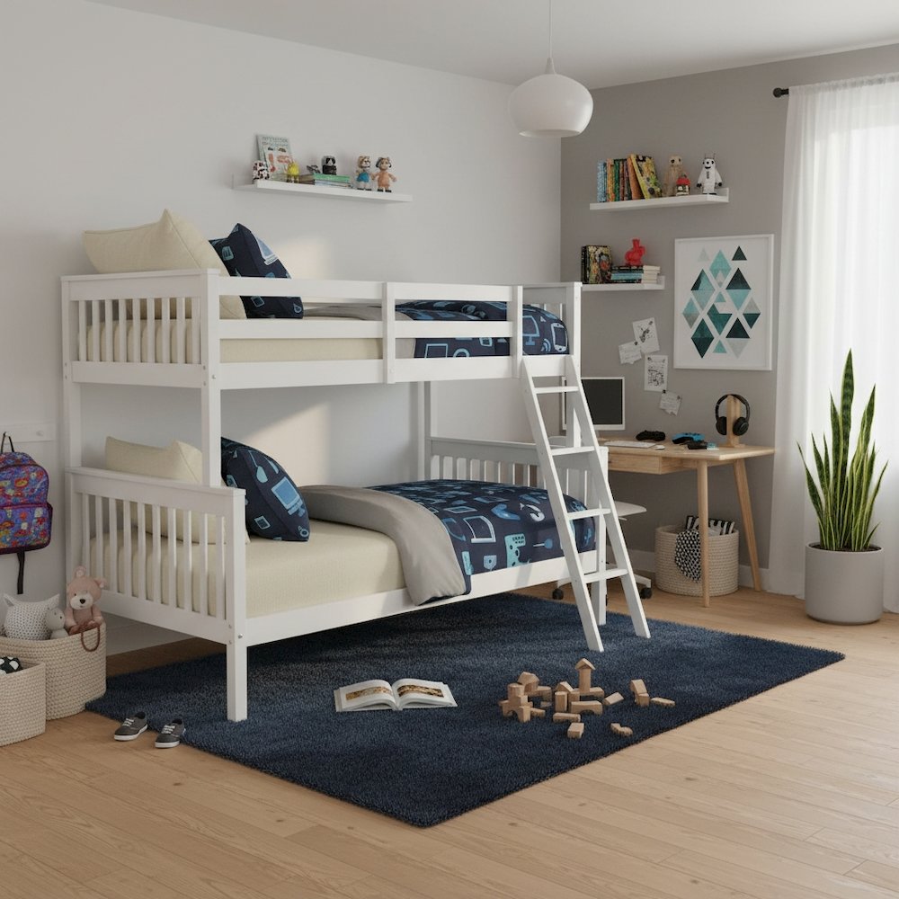 BR Twin Over Full Bunk Bed White. Picture 2
