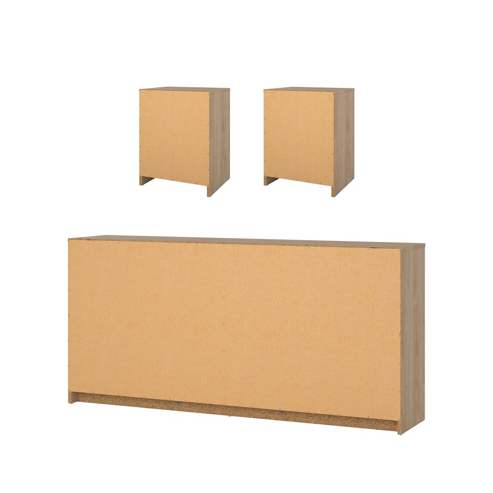 3-Piece Bedroom Set - 6 Drawer Double Dresser And Nightstand Set Of 2. Picture 5