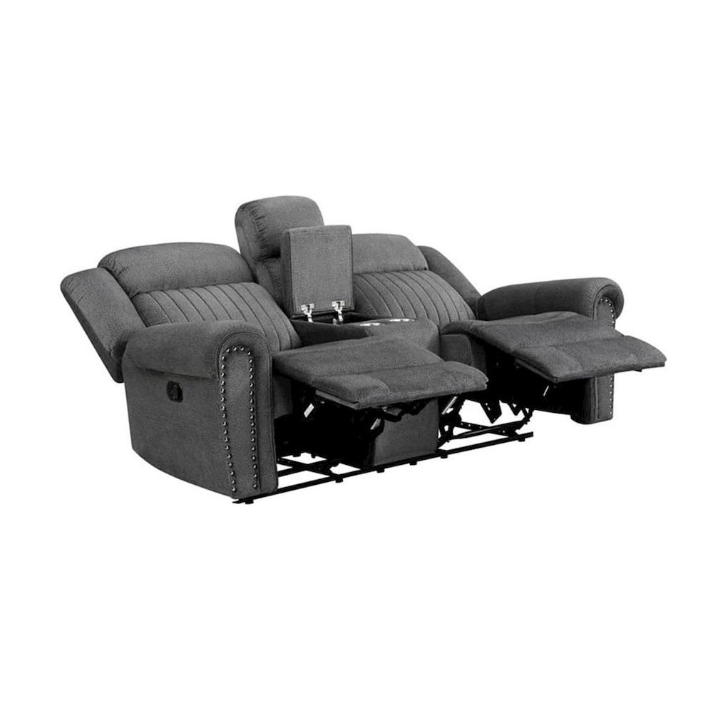 Brennen Microfiber Double Reclining Love Seat With Center Console In Charcoal. Picture 4