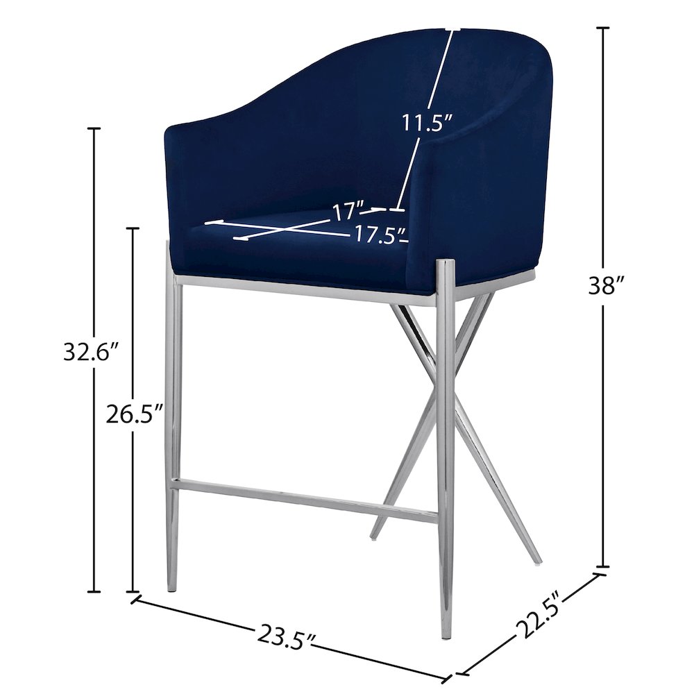 Xavier Navy Velvet Counter Stool. Picture 6