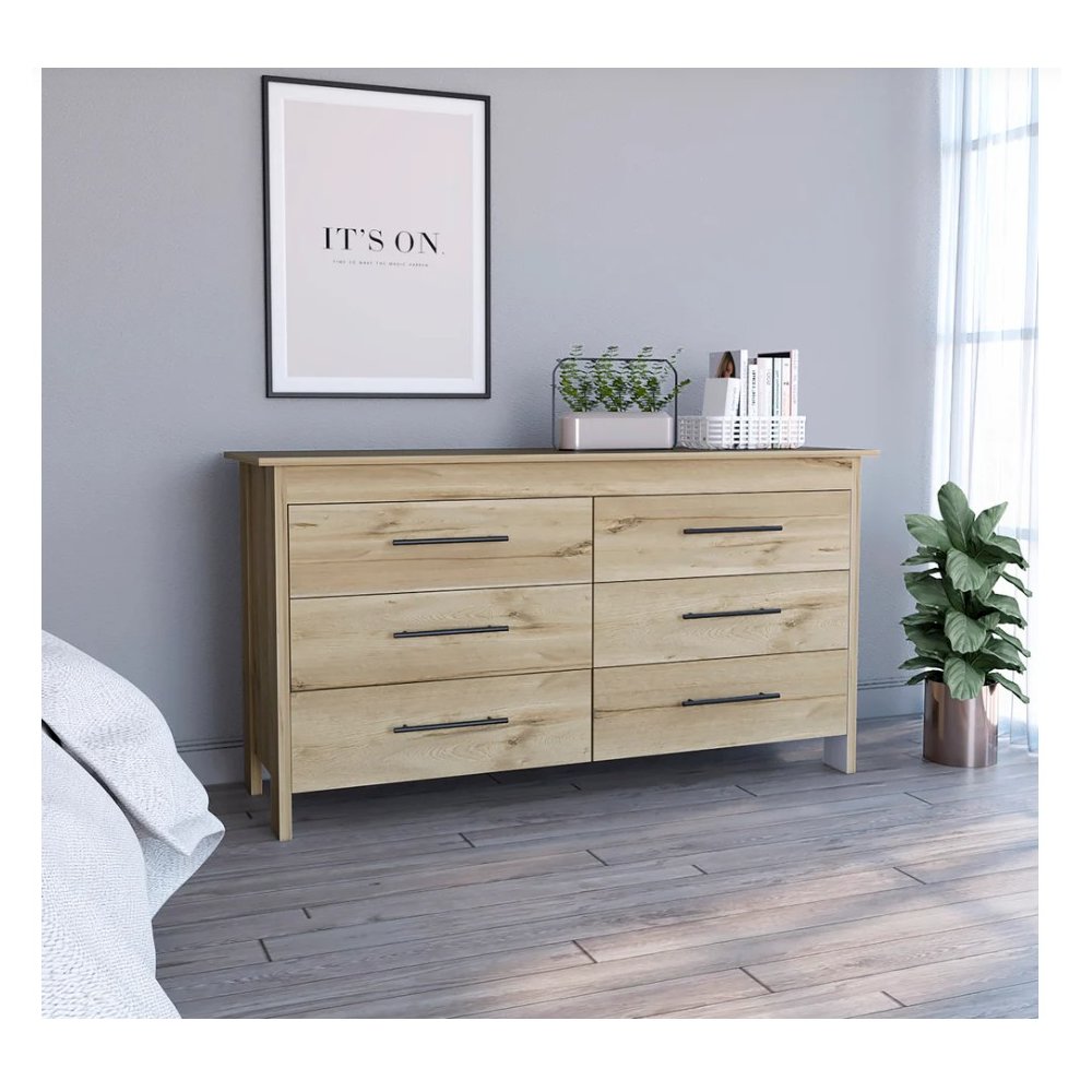 HMS 6 Drawer Double Dresser Light Oak / White MDF. Picture 3