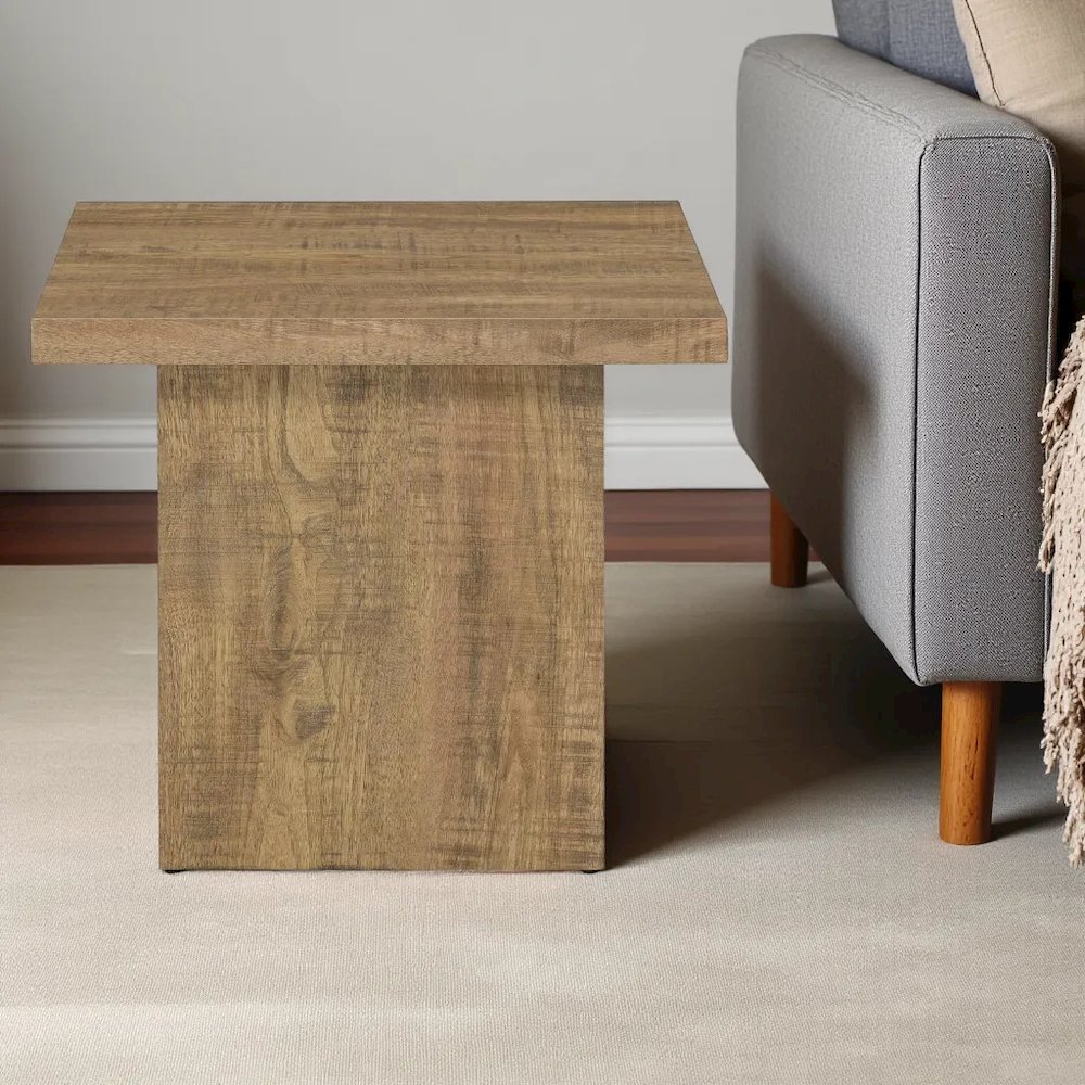 Square Green Wood End Table for Living Room, Stylish Side Table. Picture 3