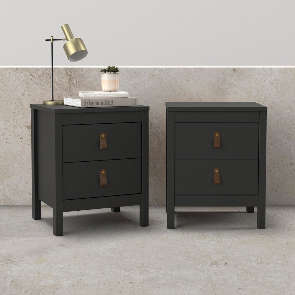 Madrid 2 Drawer Nightstand - Set of 2, Matte Black. Picture 3