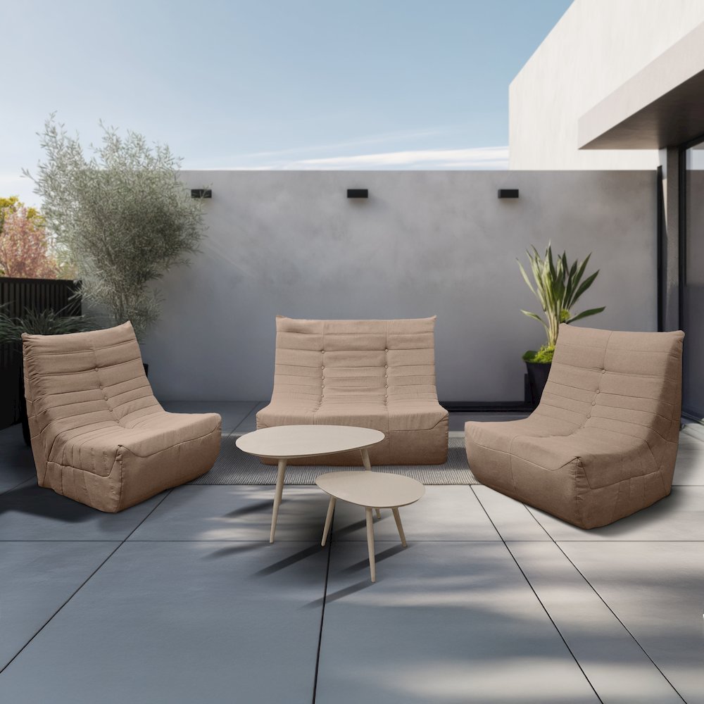 5 Piece Brown Outdoor Compressed Foam Loveseat Sofa Chairs and Table Set. Picture 6