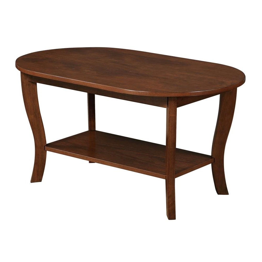 Brown Oval Coffee Table with Lower Shelf for Storage and Stylish Display. Picture 2