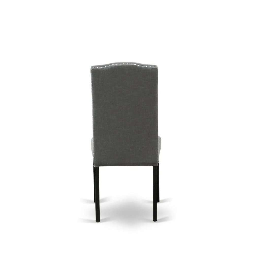 7 Piece Modern Dining Table Set Consist of a Rectangle Wooden Table and 6 Dark Gotham Linen Fabric Upholstered Chairs, Black. Picture 4