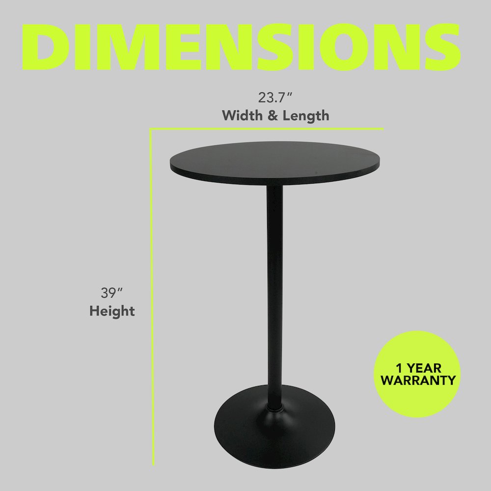 2 Pack Round Bar Height Pub Table, Black, Set of 2. Picture 2