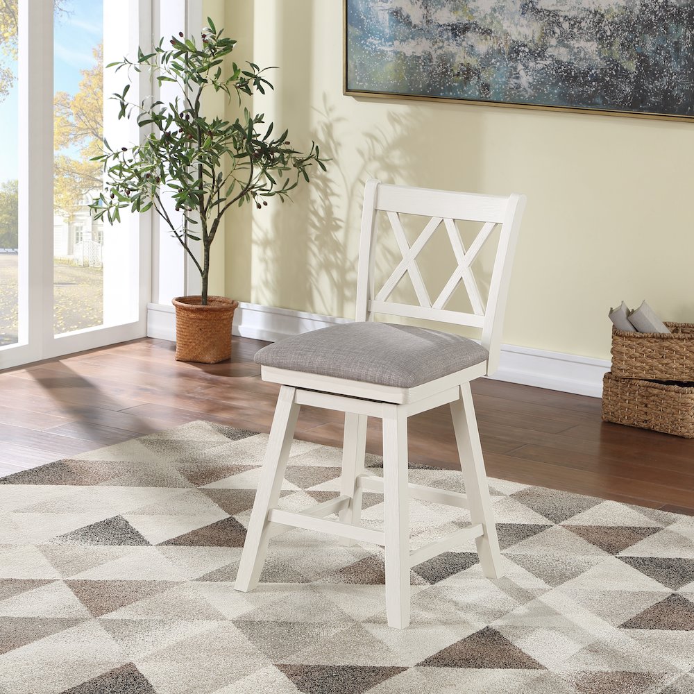 Home 2 Office 24" Brookline Swivel Barstool with Distressed Cream/White Wood. Picture 10