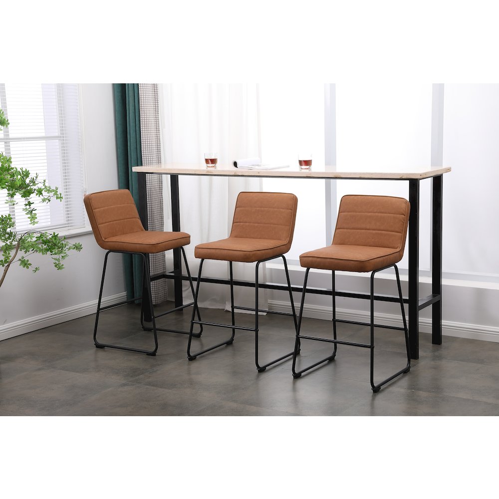 Home 2 Office Set of 3 Lakeview Upholstered Modern Camel Barstools 26" Height. Picture 2