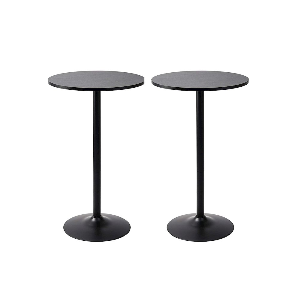 2 Pack Round Bar Height Pub Table, Black, Set of 2. Picture 1