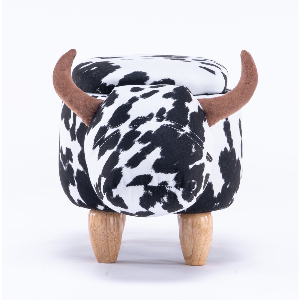Home 2 Office Kids Spotted Cow Animal Storage Ottoman Stool with Wood Leg. Picture 6