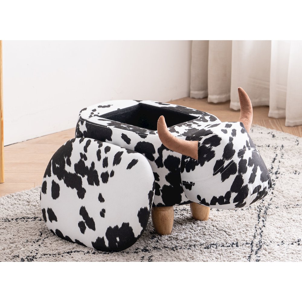 Home 2 Office Kids Spotted Cow Animal Storage Ottoman Stool with Wood Leg. Picture 4