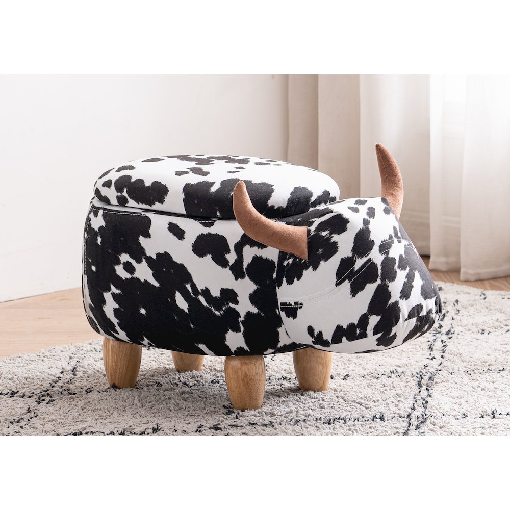 Home 2 Office Kids Spotted Cow Animal Storage Ottoman Stool with Wood Leg. Picture 7