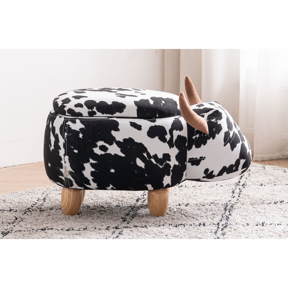 Home 2 Office Kids Spotted Cow Animal Storage Ottoman Stool with Wood Leg. Picture 8