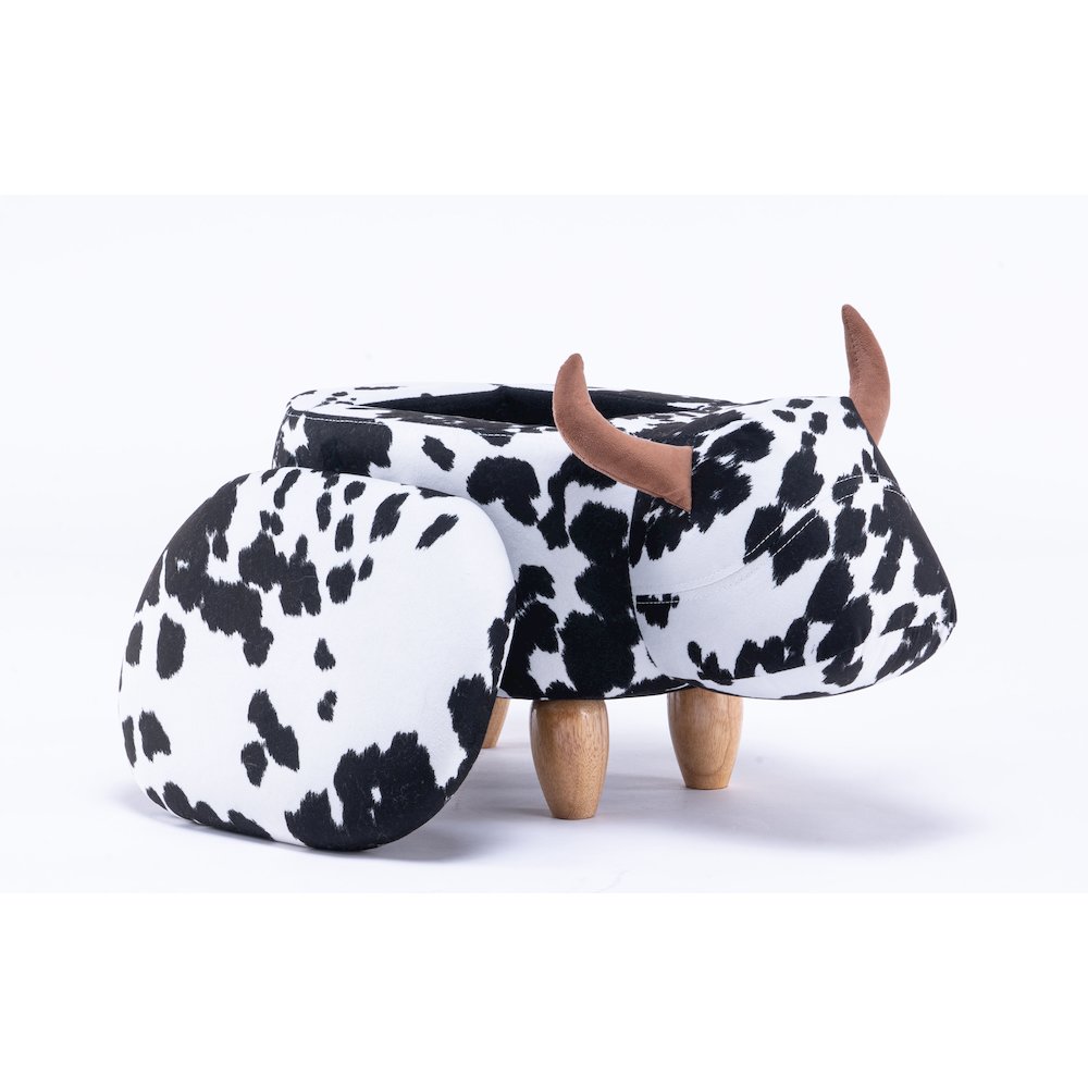 Home 2 Office Kids Spotted Cow Animal Storage Ottoman Stool with Wood Leg. Picture 3