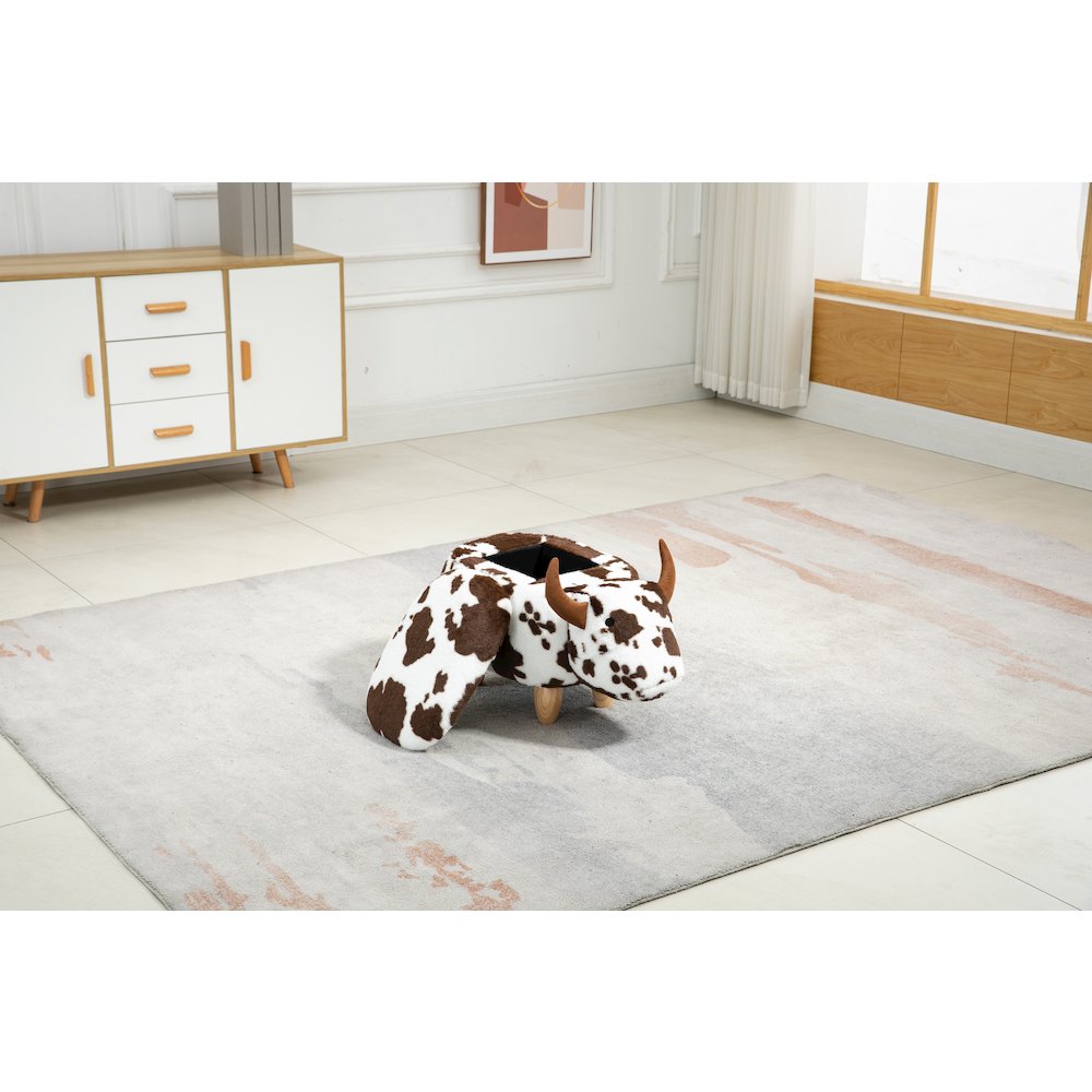 Home 2 Office Kids Spotted Brown Cow Animal Storage Ottoman Stool with Wood Leg. Picture 4