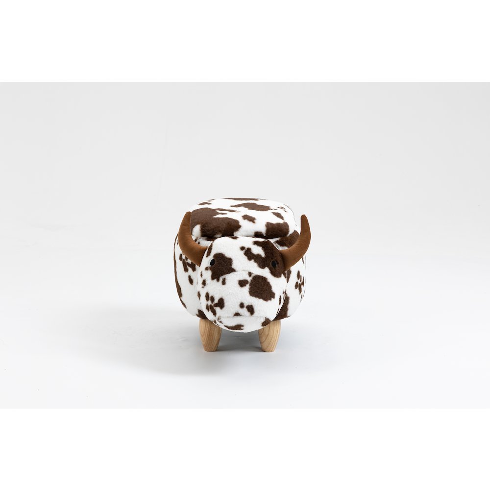 Home 2 Office Kids Spotted Brown Cow Animal Storage Ottoman Stool with Wood Leg. Picture 2