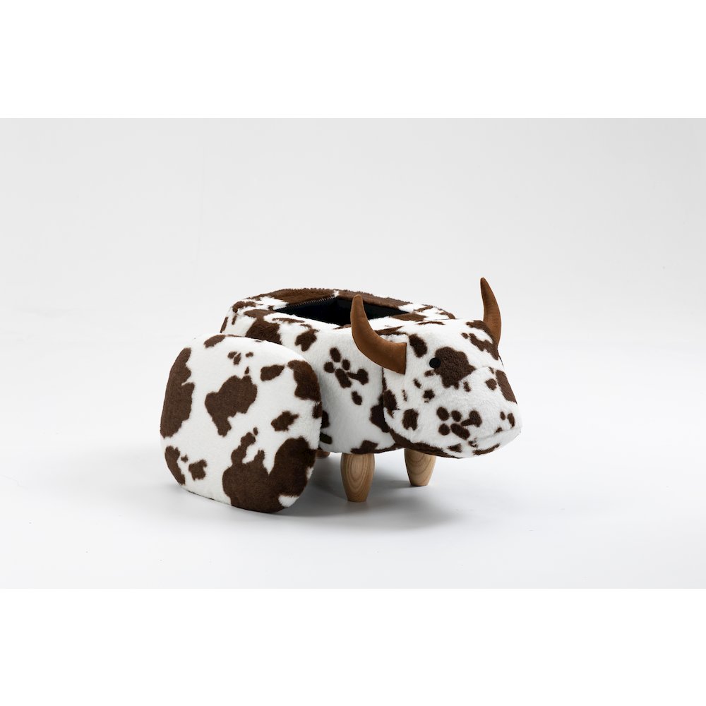 Home 2 Office Kids Spotted Brown Cow Animal Storage Ottoman Stool with Wood Leg. Picture 3