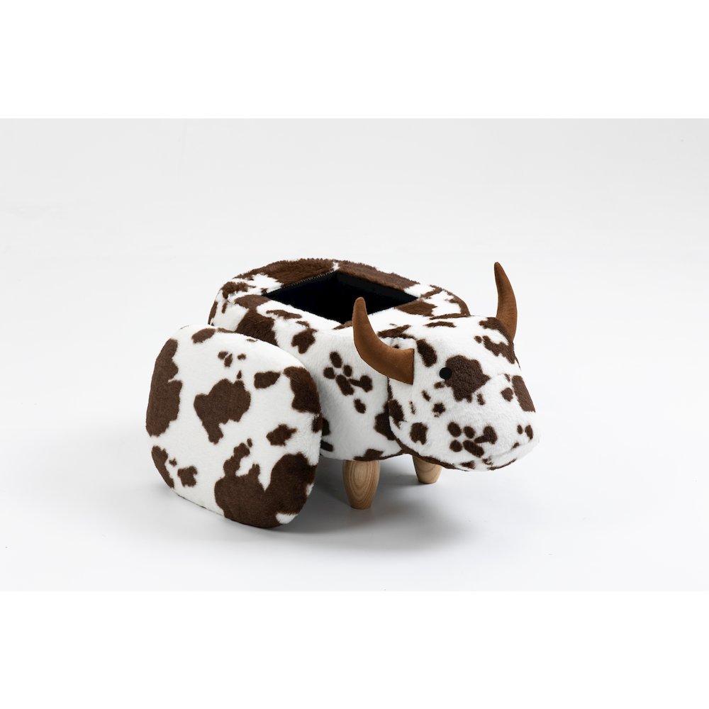 Home 2 Office Kids Spotted Brown Cow Animal Storage Ottoman Stool with Wood Leg. Picture 1