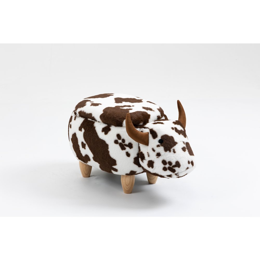 Home 2 Office Kids Spotted Brown Cow Animal Storage Ottoman Stool with Wood Leg. Picture 7