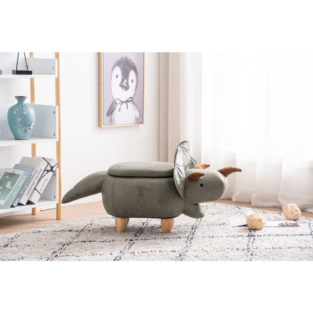Home 2 Office Kids Dinosaur Animal Storage Ottoman Stool with Wood Leg. Picture 6