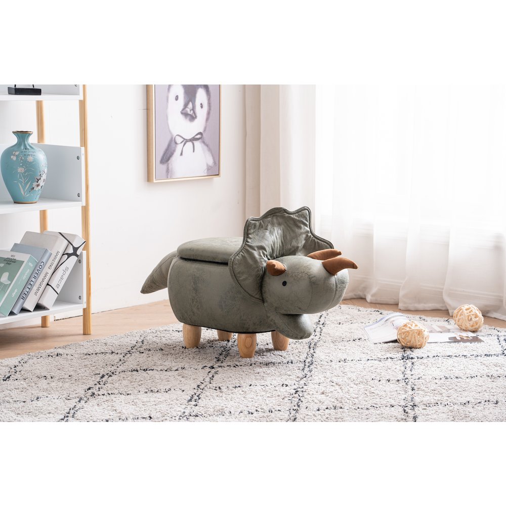 Home 2 Office Kids Dinosaur Animal Storage Ottoman Stool with Wood Leg. Picture 8