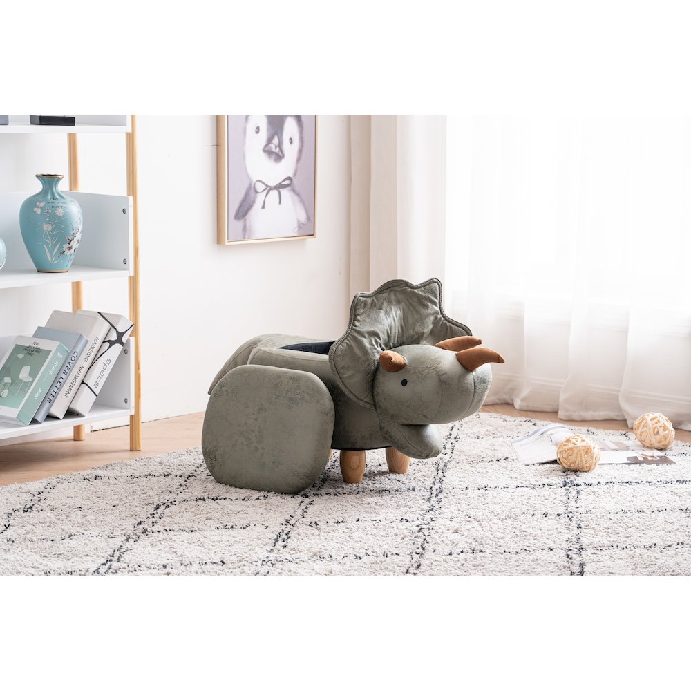 Home 2 Office Kids Dinosaur Animal Storage Ottoman Stool with Wood Leg. Picture 7