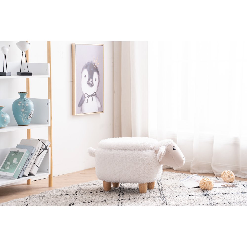 Home 2 Office Kids Sheep Animal Storage Ottoman Stool with Wood Leg. Picture 7