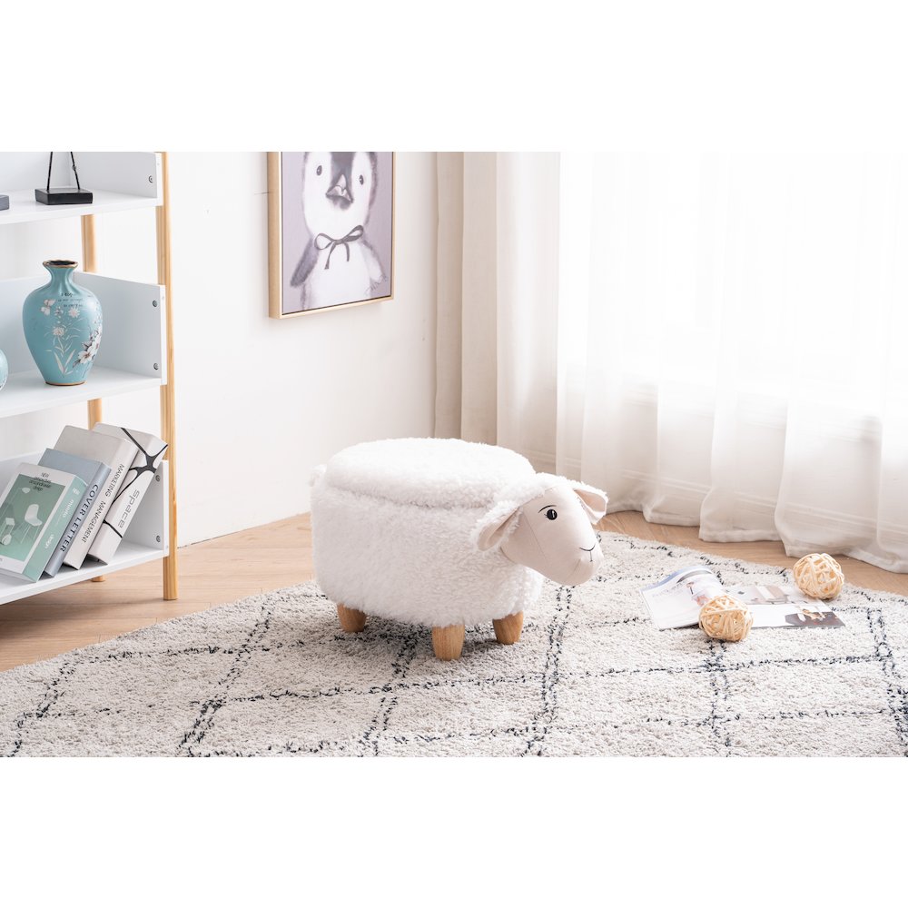 Home 2 Office Kids Sheep Animal Storage Ottoman Stool with Wood Leg. Picture 6
