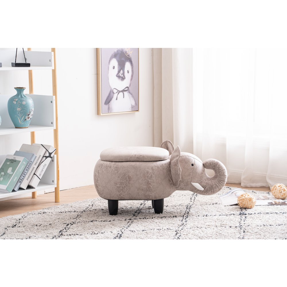 Home 2 Office Kids Elephant Animal Storage Ottoman Stool with Wood Leg. Picture 7