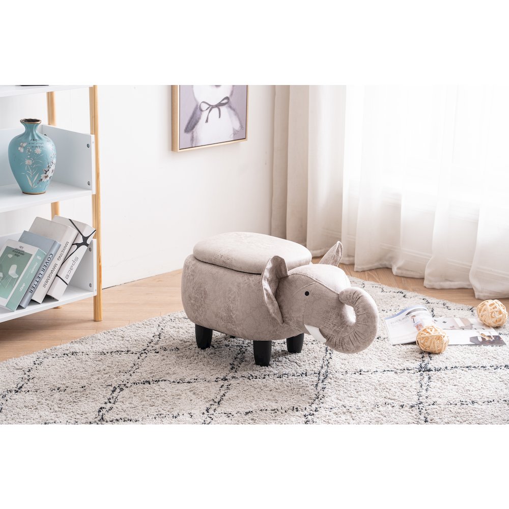 Home 2 Office Kids Elephant Animal Storage Ottoman Stool with Wood Leg. Picture 6